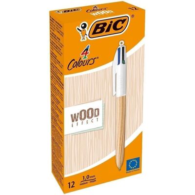 Caja 12 Bolígrafos Bic 4 colores Wood