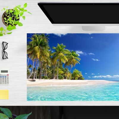 Desk pad made of premium vinyl with integrated mouse pad - palm trees by the sea - 100 x 50 cm (BPA-free)