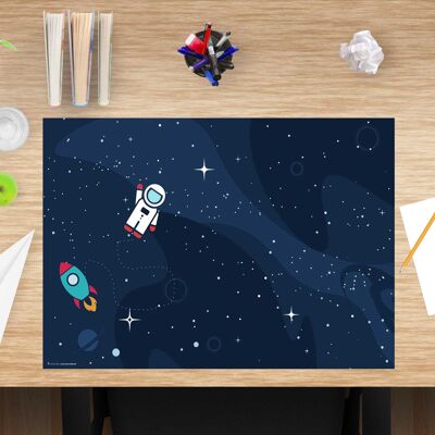 Alfombrilla de escritorio de vinilo premium para niños - Astronauta en el espacio - 60 x 40 cm (sin BPA)