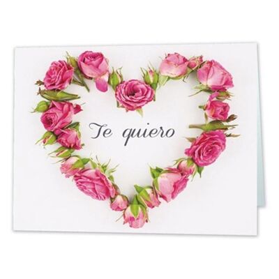 Tarjeta Te quiero corazón rosas 9x6 cm