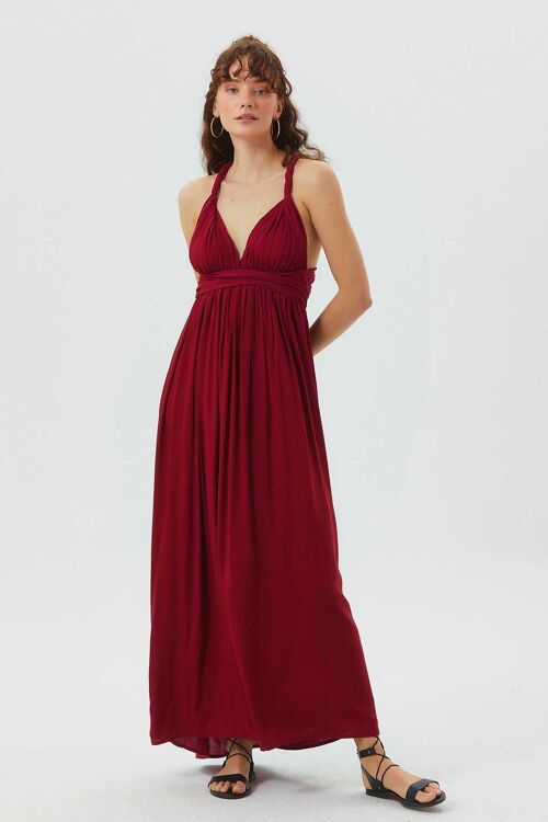 Back Strap Long Summer Dress in Dark Red