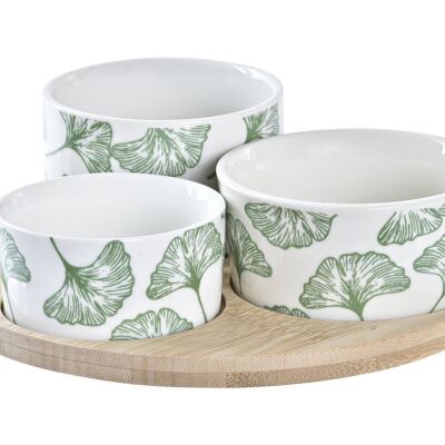 SET DE TABLE APERITIF 4 FEUILLES GRES BAMBOU 18X18X1 PC194670