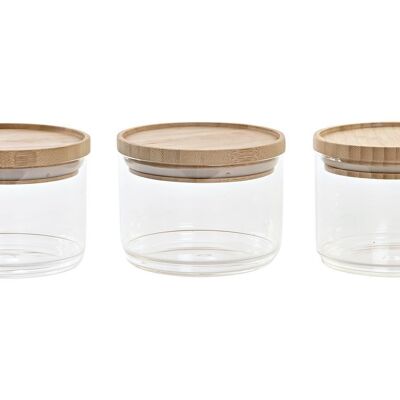 BOTTLE SET 3 BOROSILICATE BAMBOO 10X10X7,5 470ML, PC200203