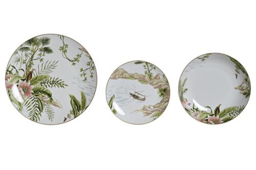 VAJILLA SET 18 PORCELANA 27X27X3 TROPICAL VERDE PC200774