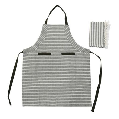 TABLIER SET 2 COTON 70X1X85 200GSM, RAYURES VERTES PC201926