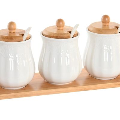 SAUCIÈRE SET 4 BAMBOU PORCELAINE 29,5X9X13 BLANC PC202304