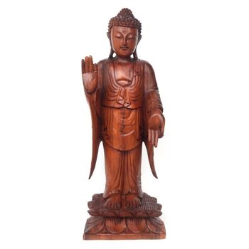 Bouddha debout en bois d'acacia naturel 1