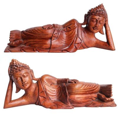 Buddha sdraiato in legno di acacia naturale