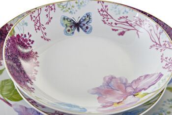 VAISSELLE 18 PORCELAINE 27X27X3 PAPILLON ROSE PC194989 2