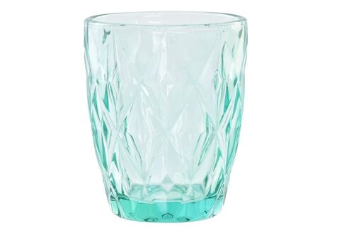 VASO CRISTAL 8X8X10 240ML, RELIEVE TURQUESA PC195013