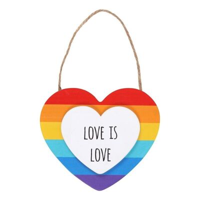 Love Is Love Hanging Rainbow Heart Sign