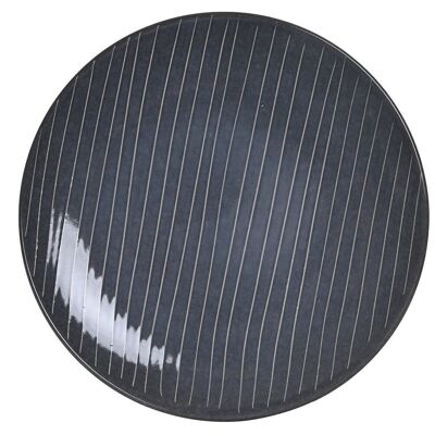 ASSIETTE GRES EMAILLE 27.3X27.3X3 RAYURES BLEUES PC202475
