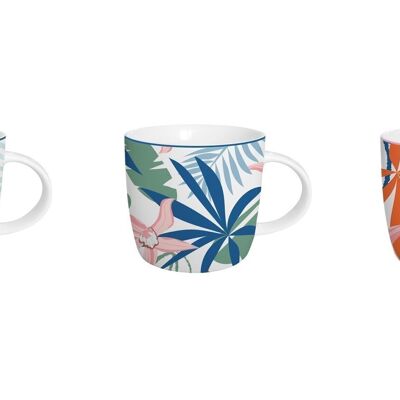 MUG PORCELAINE 8.5X7.5X9 350ML, FEUILLES 3 ASSORTIMENTS. PC202606