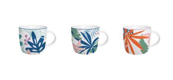 MUG PORCELAINE 8.5X7.5X9 350ML, FEUILLES 3 ASSORTIMENTS. PC202606