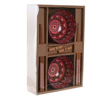 SET SUSHI 6 BAMBOO STONEWARE 30X21X7 ROSA MANDALA PC202875