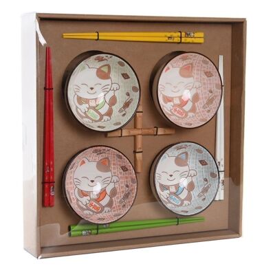 SUSHI-SET 12 BAMBUSSTEINZEUG 34X34X6,5 MEHRFARBIG KATZE PC202879