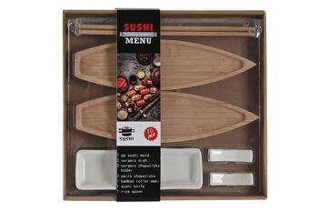 SUSHI SET 8 BAMBOU CERAMIQUE 8X5X2 NATUREL PC202884 4