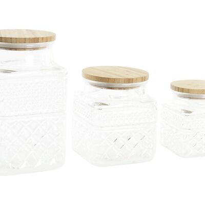 BAMBOO SET 3 GLASS JAR 12X12X20 1,8L 1,1L/520ML PC203454