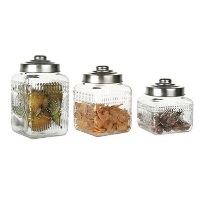 POT SET 3 VERRE METAL 12.5X12.5X22.5 3.2L PC203461