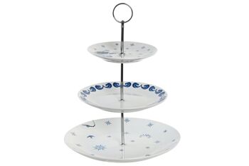 COUPE A FRUITS METAL PORCELAINE 27X27X34 3 ETAGES BLEU PC204202 1