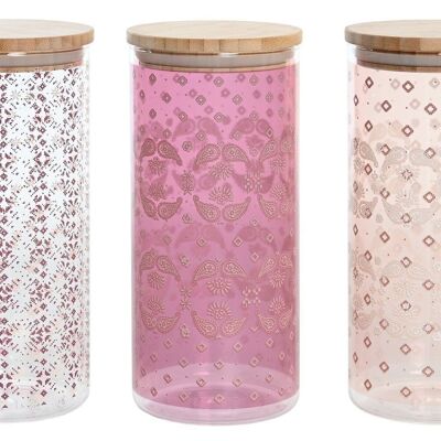 BAMBOO BOROSILICATE JAR 10X10X22 1400ML, 3 ASSORTMENTS. PC204261