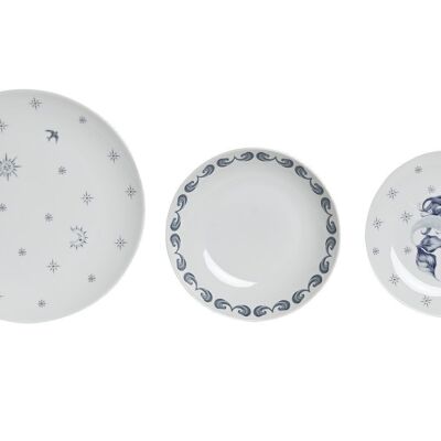 VAISSELLE SET 18 PORCELAINE 27X27X3 BLEU PC204277