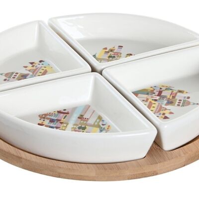 ANTIPASTO SET 5 PORCELLANA 21,5X21,5X1 BLU ROSSO UCCELLO PC204279