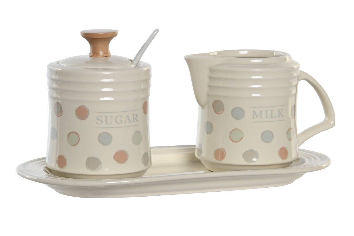 ZUCKERDOSE SET 3 STEINZEUG 24X12,5X2 BEIGE PUNKTE PC204947