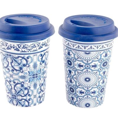 MUG PORCELANA 10X10X14 400 ML. AZULEJOS 2 SURT. PC205108