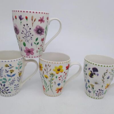 MUG PORCELANA 12X8,5X11 380ML, FLORAL 4 SURT. PC205112