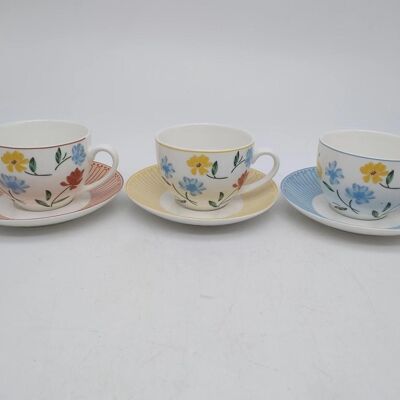 CUP SET PORCELAIN PLATE 15X15X7,5 220ML FLORAL 3 PC205120