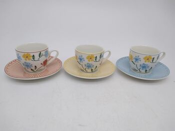 SET TASSES PORCELAINE ASSIETTE 11,5X11,5X6 90ML FLORAL 3 PC205121