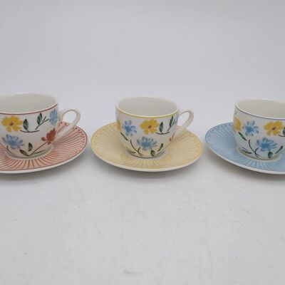 TAZA SET PLATO PORCELANA 11,5X11,5X6 90ML FLORAL 3 PC205121