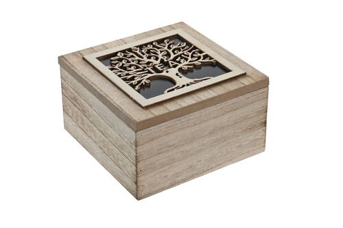 CAJA INFUSIONES MDF CRISTAL 14X14X8 ARBOL MARRON PC205924