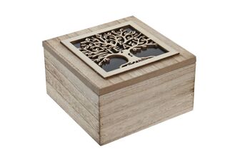 BOITE A INFUSIONS MDF VERRE 14X14X8 ARBRE MARRON PC205924 1