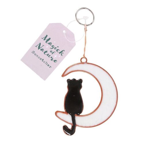 Cat Sitting on Cresent Moon Suncatcher