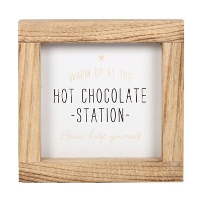 Cartel de madera de la estación de chocolate caliente