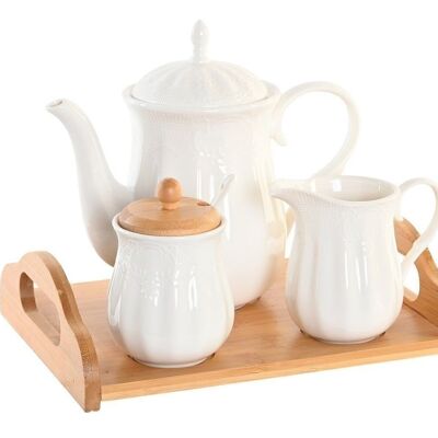 TETERA SET 4 PORCELANA BAMBU 24X20X7 BLANCO PC207776