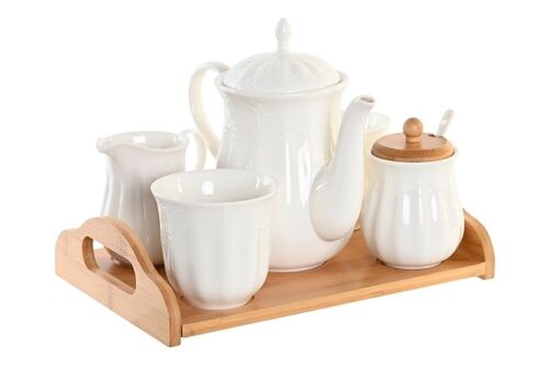 CAFE SET 6 PORCELANA BAMBU 33X20X15 BLANCO PC207777