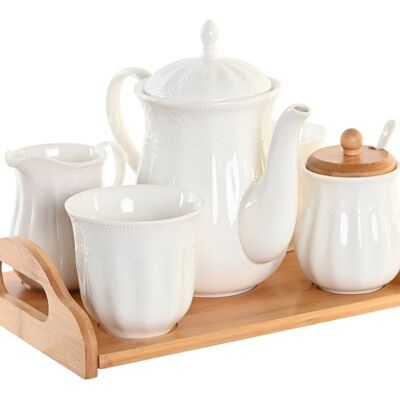 SERVICE À CAFÉ 6 BAMBOU PORCELAINE 33X20X15 BLANC PC207777