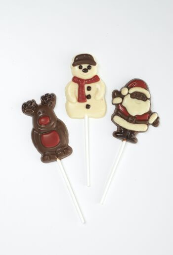 Sucettes de Noël au chocolat - Coffret Mixte Père Noël, Renne et Bonhomme de neige en chocolat au lait