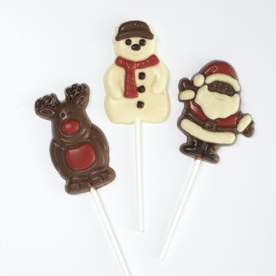 Sucettes de Noël au chocolat - Coffret Mixte Père Noël, Renne et Bonhomme de neige en chocolat au lait