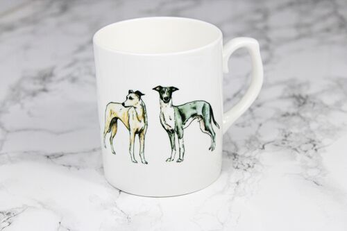 Whippet Dog Bone China Mug Hand Printed