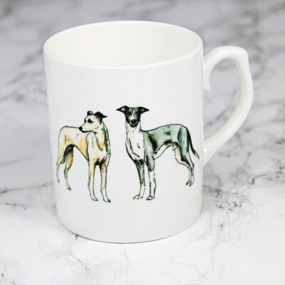 Whippet Dog Tasse aus Knochenporzellan, handbedruckt