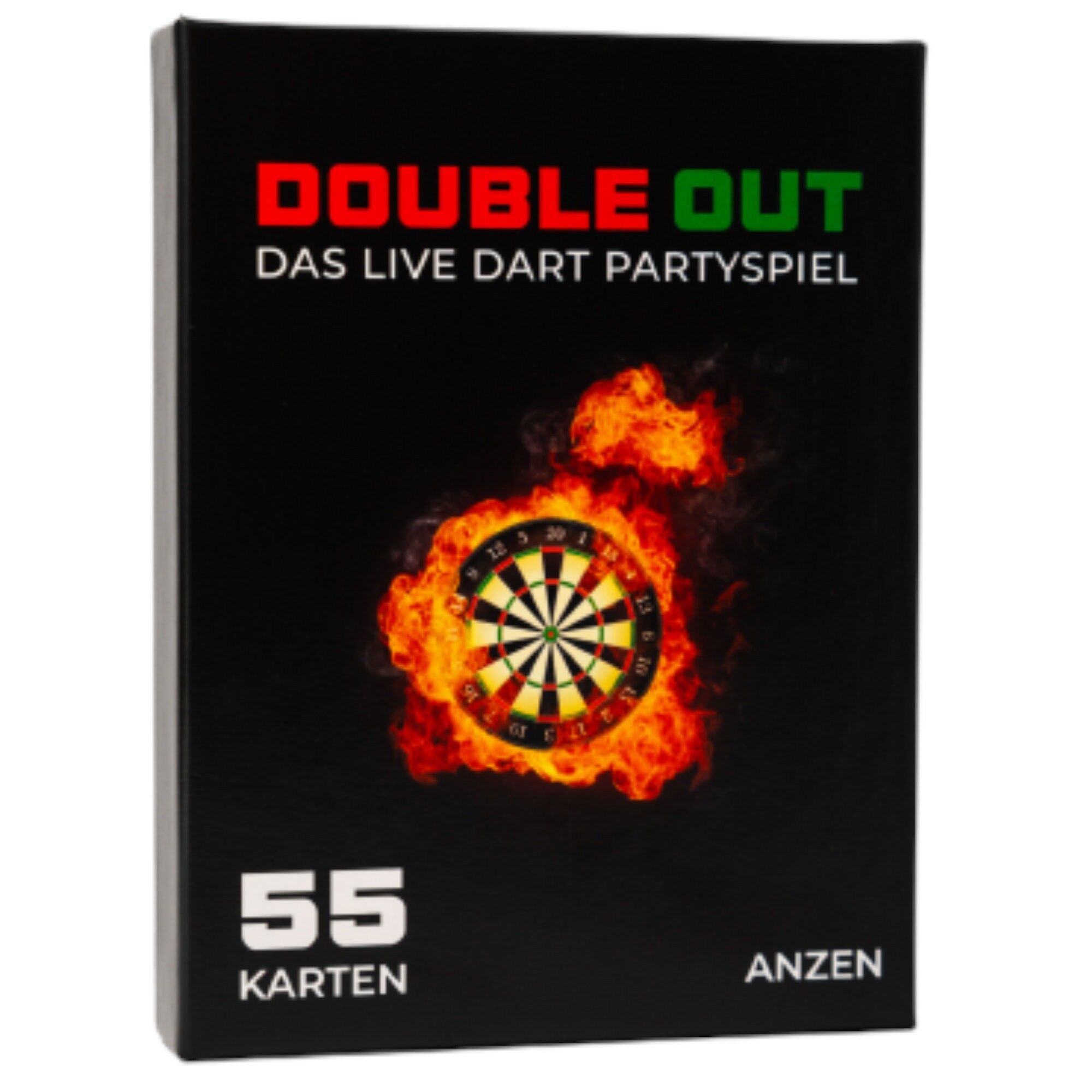 DOUBLE OUT - Il gioco di freccette dal vivo | 55 carte con un nuovo personaggio dal vivo | Regalo per gli appassionati di freccette | Giocabile dal vivo per tutte le partite di freccette | da 16 anni | 4 categorie