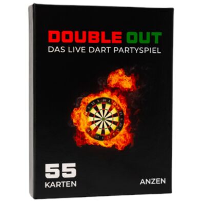 DOUBLE OUT - The Live Dart Party Game | 55 cards with a new live character | Gift for darts fans | Playable live for all dart matches | from 16 years | 4 categories