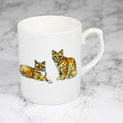 Taza de porcelana de gato atigrado con jengibre impresa a mano