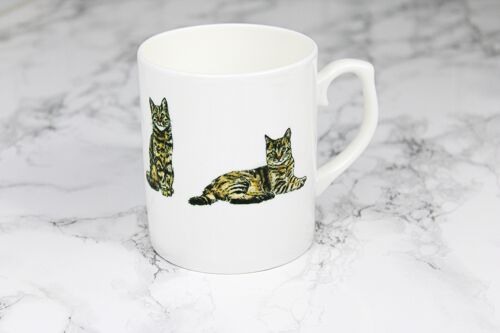 Brown Tabby Cat Bone China Mug Hand Printed
