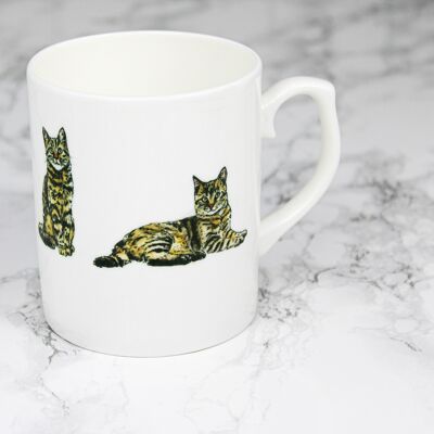 Brown Tabby Cat Bone China Mug Hand Printed