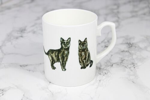 Black Cat Bone China Mug Hand Printed